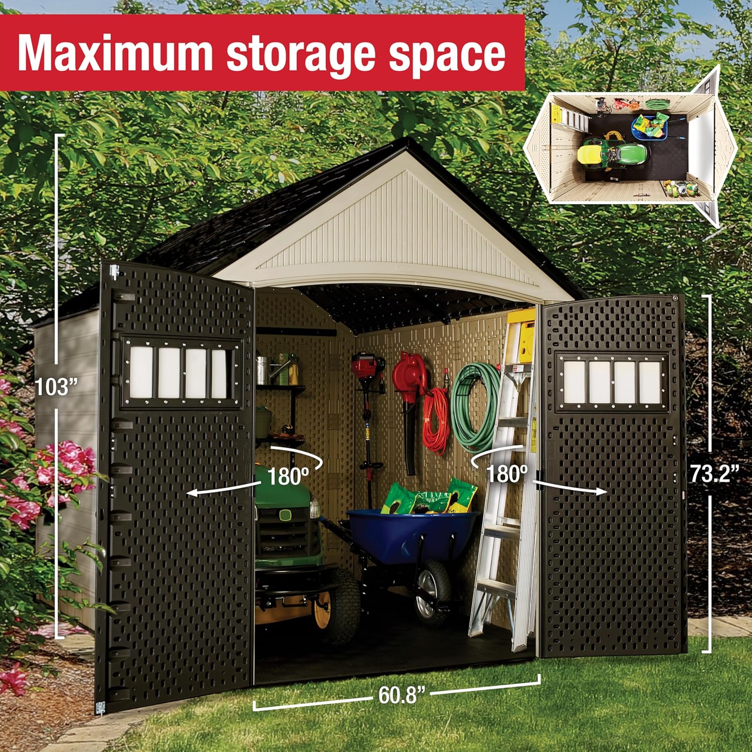 Rubbermaid Resin Outdoor Storage Shed Review: Pros & Cons 3 Rubbermaid resin outdoor storage shed review features in daily use large doors and interior space